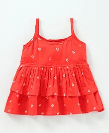 JAV Creations Sleeveless Bandhani Print Top - Orange