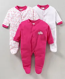 Wonderchild Pack Of 3 Footed Rompers - Pink