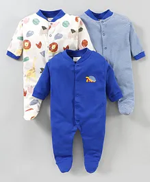 Wonderchild Pack Of 3 Rompers - Blue - (6 to 9 Month)