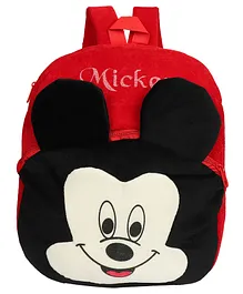 O Teddy Mickey Mouse Themed Plush School Bag Black Red - Height 14 Inches