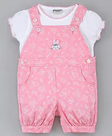 Wonderchild Half Sleeves Top With Butterfly Print Dungaree - Pink