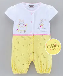 Wonderchild Cap Sleeves Bunny Embroidery Detailing Romper - Yellow