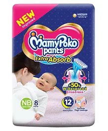 MamyPoko Pants Extra Absorb Diaper for Extra Absorption- For New Born upto 5 Kg - Pack of 8  
