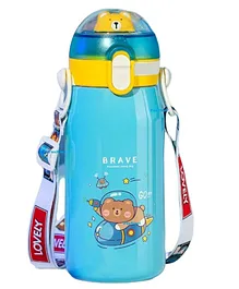FunBlast BPA Free Double Walled Vacuum Insulated Stainless Steel Cartoon Print Water Bottle with Straw Blue - 530 ML