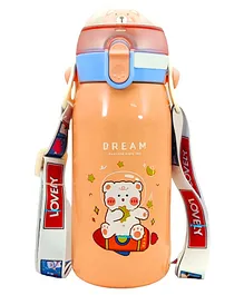 FunBlast BPA Free Double Walled Vacuum Insulated Stainless Steel Cartoon Print Water Bottle with Straw Pink- 530 ML