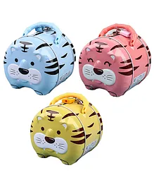 FunBlast Tiger Coin Box With Lock and Key Pack of 3 - Multicolor