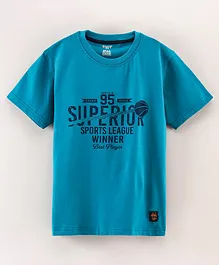 Smarty Boys Half Sleeves T-Shirt Text Print - Aqua Blue