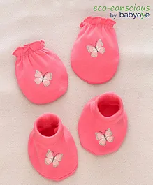 Babyoye Cotton Mittens & Booties Set Butterfly Print - Pink