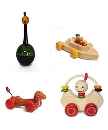 Aatike Wooden Push n Go Toys Pack of 4 - Multicolor