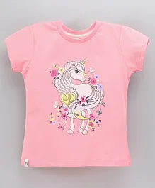 Ollypop Half Sleeves T-Shirt Unicorn Print - Pink