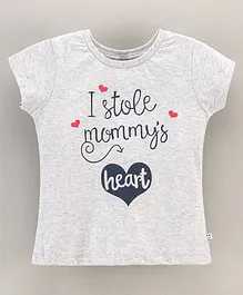 Ollypop Half Sleeves Cotton Top Text and Heart Print - Grey