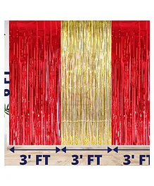 Bubble Trouble Premium Metallic Tinsel Foil Fringe Curtains Birthday Baby Shower Red Gold - Pack of 3