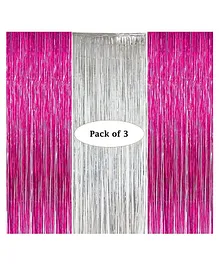 Bubble Trouble Metallic Fringe Foil Curtain Set  Pink & Silver - Pack of 3