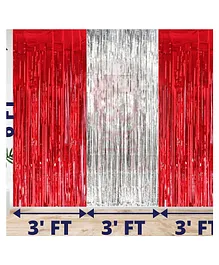 Bubble Trouble Premium Metallic Tinsel Foil Fringe Curtains Red Silver Theme - Pack of 3