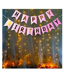 Bubble Trouble Pink Happy Birthday Banner with Led Fairy Light Pack of 2 - Multicolour