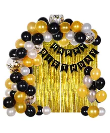 Bubble Trouble Happy Birthday Decoration Kit Combo Golden Black - Pack of 42