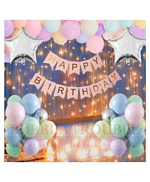 Bubble Trouble Happy Birthday Pastel Balloons Decoration Kit Combo Multicolor - Pack of 44