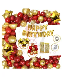 Bubble Trouble Red Gold Foil Boys Girls Happy Birthday Balloon Foil Decoration Kit Red Gold - Pack of 110