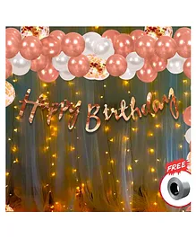 Bubble Trouble Happy Birthday Letters Bunting Banner, HD Metallic & Pre Filled Confetti Balloons with Fairy Led Lights Decoration Kit- Pack of 38