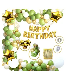 Bubble Trouble Foil Green Gold Girls Boys Happy Birthday Balloon Foil Decoration Kit Combo Green Gold - Pack of 110