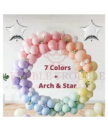 Bubble Trouble  Happy Birthday Pastel Balloons Decoration Kit Combo Silver Star Foil Arch  Multicolor - Pack of 66