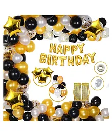 Bubble Trouble  Happy Birthday Balloon Foil Decoration Kit Combo Gold Black Theme - Pack of 110