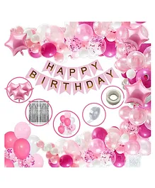 Bubble Trouble Girls Happy Birthday Balloon Banner Decoration Kit Combo Pink - Pack of 96