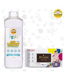 Tiffy & Toffee Baby Laundry Detergent & Wet Wipes - 1000 ml & 80 Pieces Buy 1 Get 1 Wipe Free