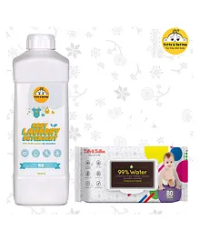 Tiffy & Toffee Baby Laundry Detergent & Wet Wipes - 1000 ml & 80 Pieces Buy 1 Get 1 Wipe Free