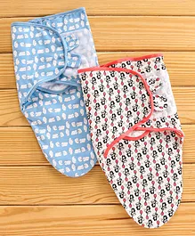 BUMZEE Bear And Panda Print Swaddle Wrapper - Red Blue