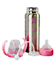 DOMENICO Stainless Steel Thermal Insulation Baby Feeding Bottle for New Born Baby with Handles Pink - 240 ml