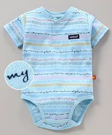Wow Clothes Half Sleeves Onesies Text Print - Light Blue