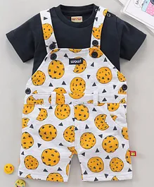 Wow Clothes Dungaree With Half Sleeves Inner Tee Cookie Print - Navy