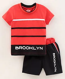 KandyFloss by Amul Half Sleeves T-Shirt & Shorts Set Brooklyn Print - Red