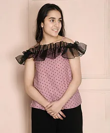 Lilpicks Couture Short Sleeves Polka Dots Print Top - Purple