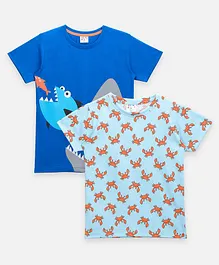 Lilpicks Couture Pack Of 2 Half Sleeves Fish & Crabs Print Tees - Blue