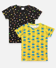 Lilpicks Couture Pack Of 2 Half Sleeves Kettle Print Tees - Yellow & Black