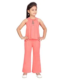 Aarika Sleeveless Top With Floral Brooch And Bell Bottom Pant Set - Peach