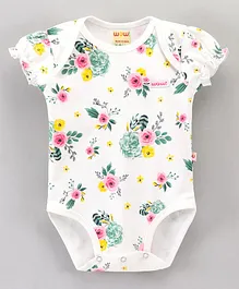 Wow Clothes Half Sleeves Onesies Floral Print - Green
