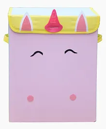 SNM Lucy Unicorn Large Storage Cum Laundry box with removable Lid - Pink Yellow Blue