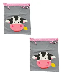 SNM Lori Cow Multipurpose Shoe Cover Bag Pack of 2 - Grey Pink