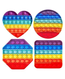 DHAWANI Circle Heart Square Hexagone Shaped Pop Bubble Stress Relieving Silicone Pop It Fidget Toy Pack Of 4 - Multicolor