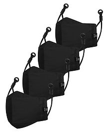 Cenwell Cotton Reusable Washable Breathable Face Mask with Adjustable Earloops Black - Pack of 4