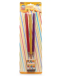 Tom and Jerry Velvet Coated Pencils with Sharpener & Eraser Pack of 5 - Yellow Red Purple