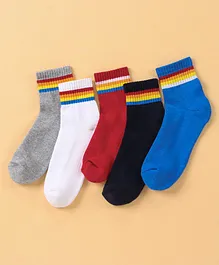 Pine Kids Ankle Length Knitted Socks Stripes Design Pack of 5 - Multicolour