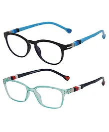 VAST TRU BLU Rectangle Blue Ray Blocking And Anti Glare Zero Power Round Computer Eyeglasses Pack Of 2 - Blue Transparent Green