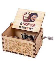 EITHEO Wooden Antique Carved Hand Crank Music Box Money Heist Theme - Brown