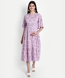 Aaruvi Ruchi Verma Three Fourth Sleeves Floral Print Maternity Dress - Purple