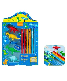 Emob Dinosaur Theme 13 in 1 Pencils and Eraser Stationery Kit - Multicolour