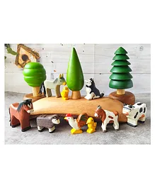 Taruh Kids Wooden Farm Animals & 3 Trees Combo - Multicolour